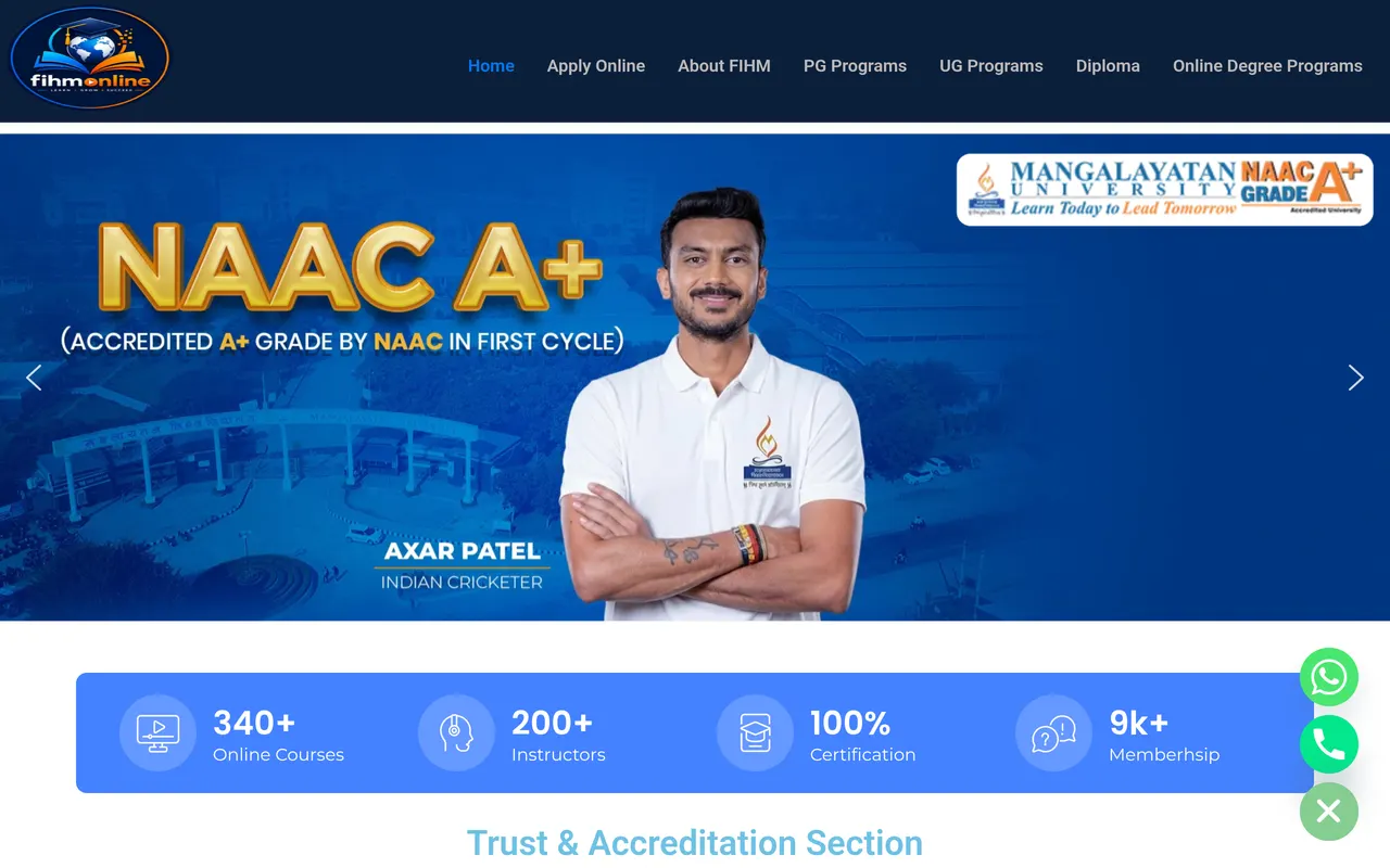 FIHM Online Hospitality website designed by Web Total Solution