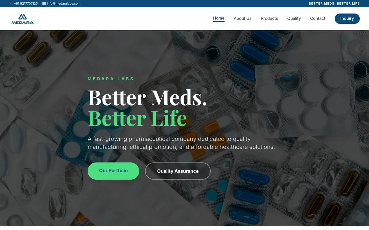 Medara Labs website designed by Web Total Solution
