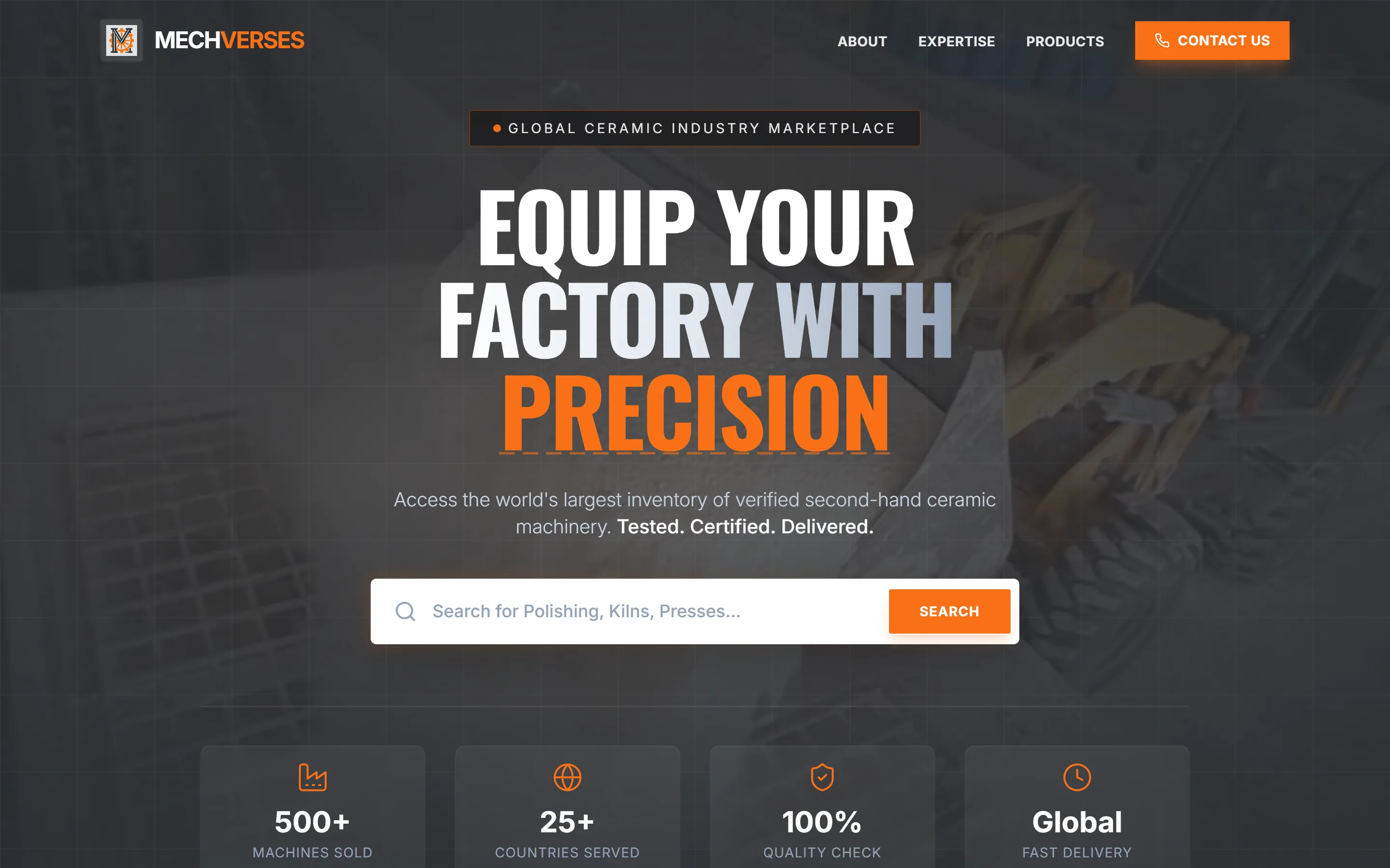 Mechverses home page with machinery search