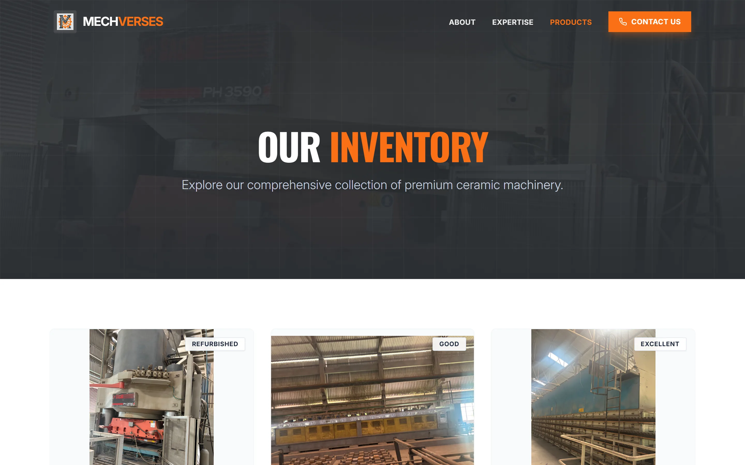 Mechverses inventory page listing ceramic machinery