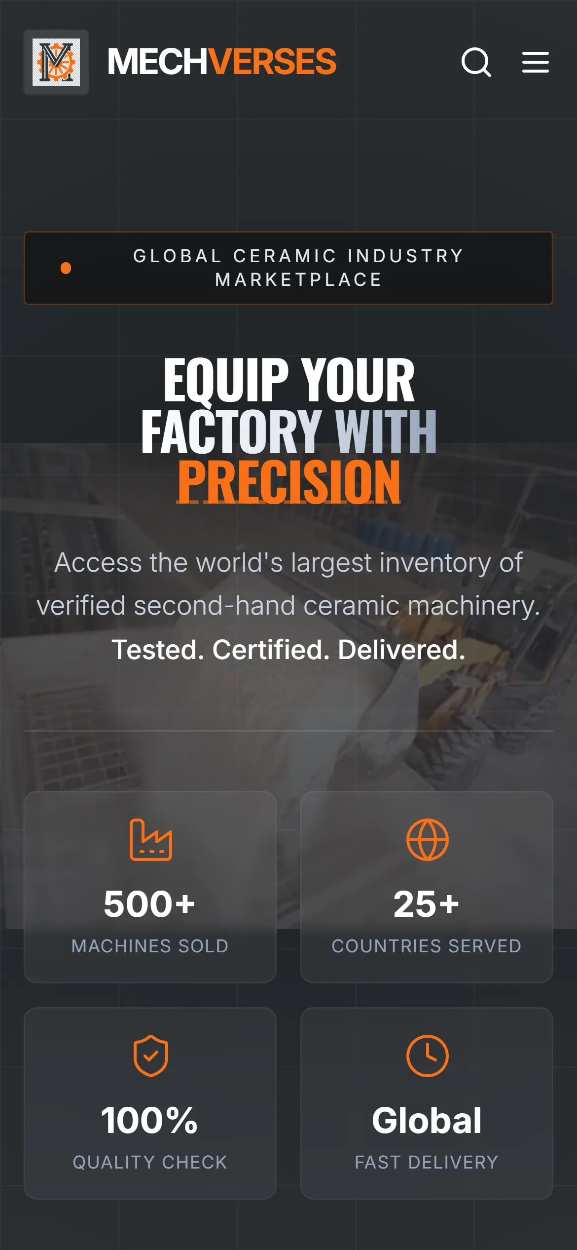 Mechverses home page on mobile