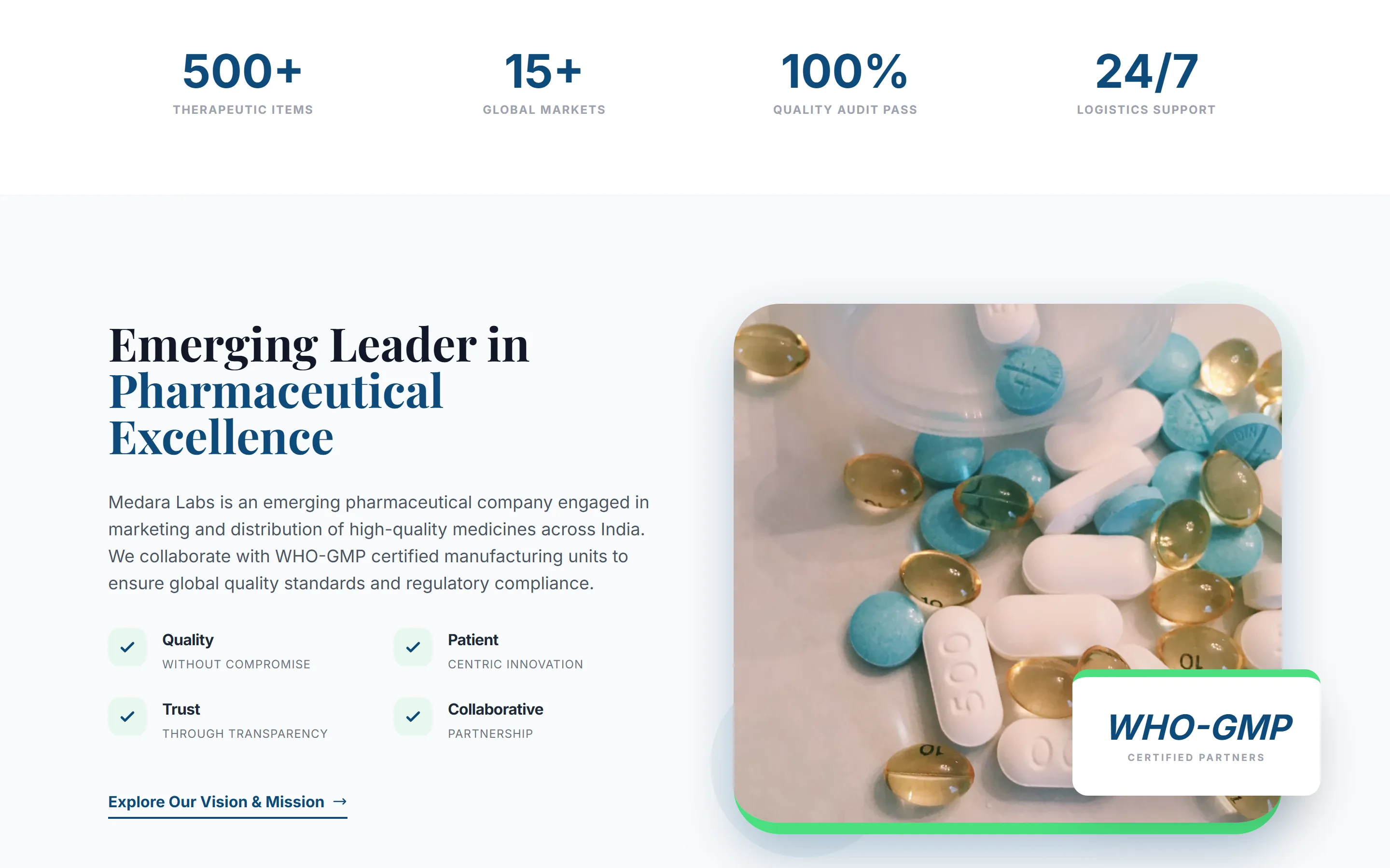 Medara Labs home page company introduction section