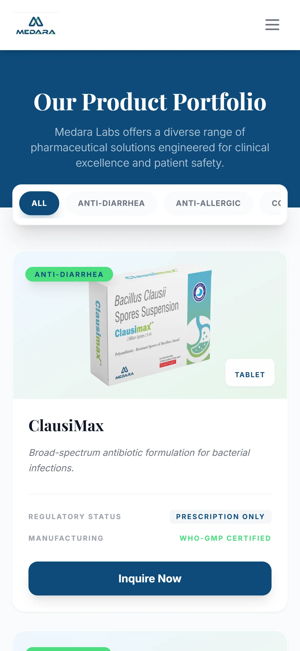 Medara Labs product portfolio on mobile