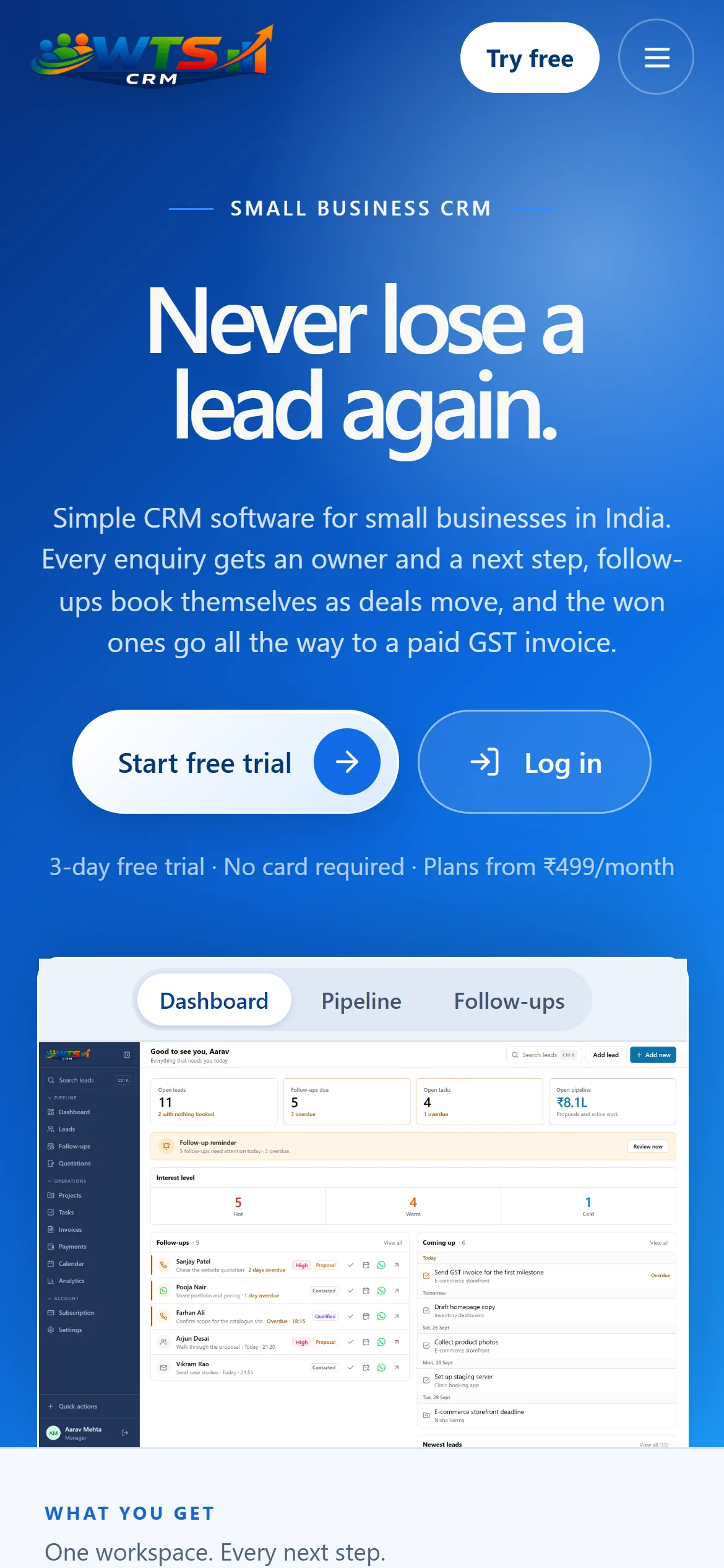 WTS CRM website on mobile